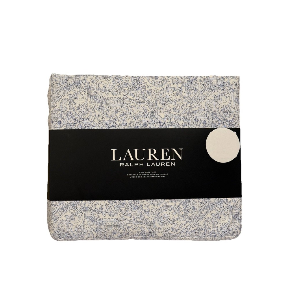RALPH LAUREN Soma Blue Paisley FULL SHEET SET DESIGNER 4P COTTON